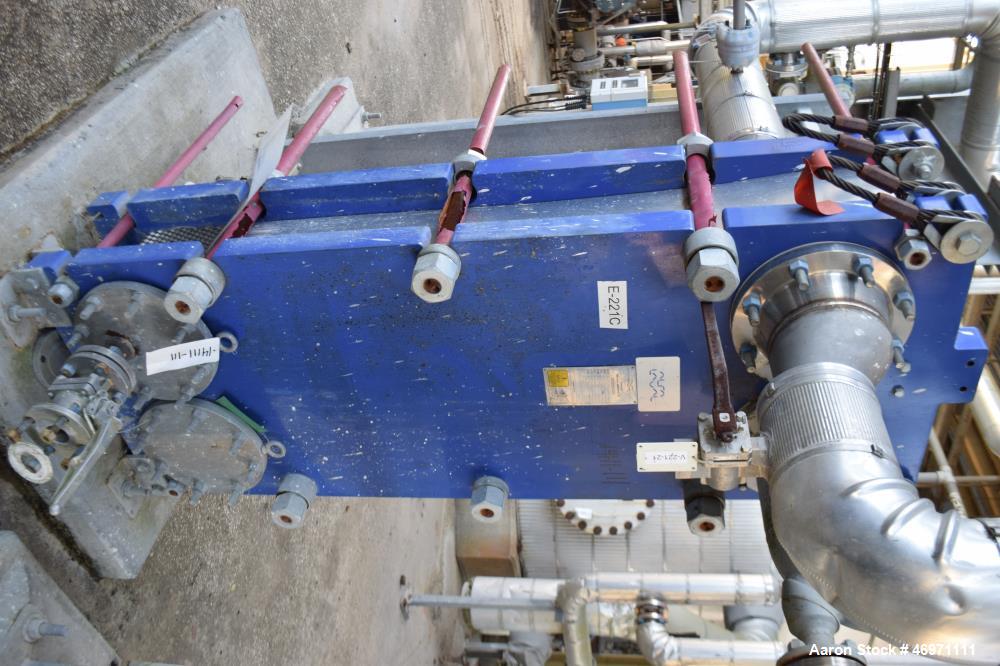 Used Alfa Laval Plate Heat Exchanger, 195.60 Square Feet, Model Widegap200S-FG. (25) 0.80mm 316 Stainless steel plates, rated 145 Full Vacuum psi at -20 to 270 degrees F. National Board# 30388, seria...