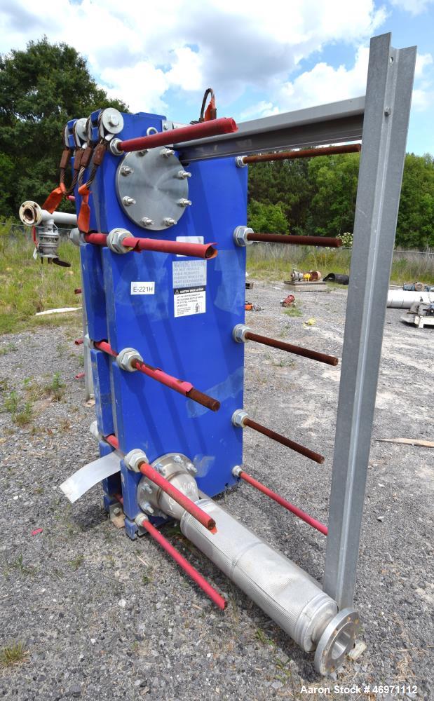 Used Alfa Laval Plate Heat Exchanger, 161.60 Square Feet, Model Widegap200S-FG. (21) 0.80mm 316 Stainless steel plates, rated 145 Full Vacuum psi at -20 to 270 degrees F. National Board# 30389, seria...