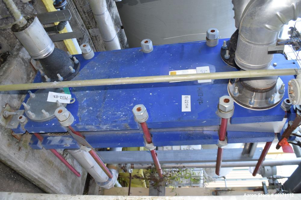 Used Alfa Laval Plate Heat Exchanger, 161.60 Square Feet, Model Widegap200S-FG. (21) 0.80mm 316 Stainless steel plates, rated 145 Full Vacuum psi at -20 to 270 degrees F. National Board# 30389, seria...