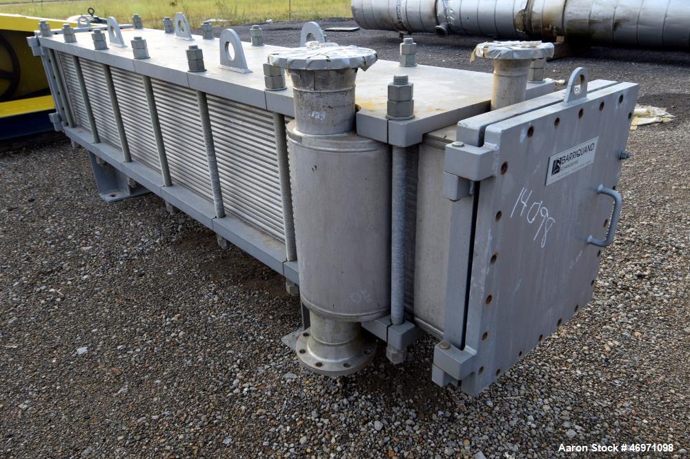 Used Barriquand Echangeurs Platular Welded Plate Heat Exchanger, 862.81 Square Feet, Model DIXASP 13+12-12X2X3500X520, 316L Stainless Steel, Horizontal. Channel A & B each rated 150 psi at -20 to 300...
