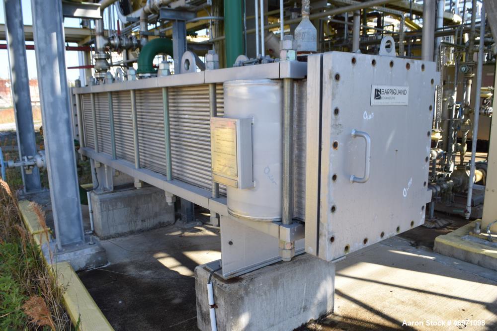 Used Barriquand Echangeurs Platular Welded Plate Heat Exchanger, 862.81 Square Feet, Model DIXASP 13+12-12X2X3500X520, 316L Stainless Steel, Horizontal. Channel A & B each rated 150 psi at -20 to 300...