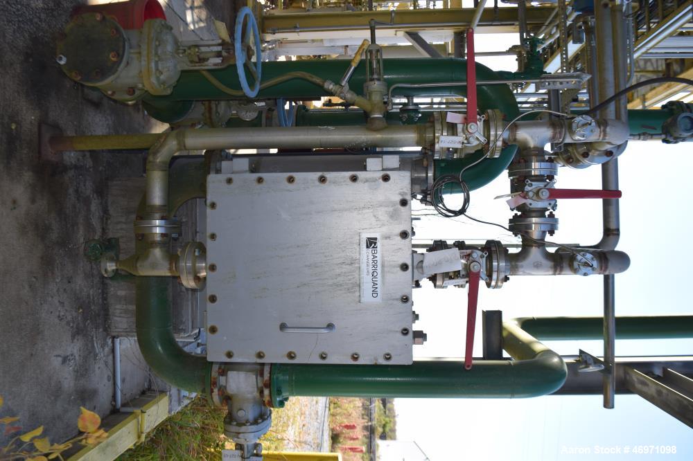 Used Barriquand Echangeurs Platular Welded Plate Heat Exchanger, 862.81 Square Feet, Model DIXASP 13+12-12X2X3500X520, 316L Stainless Steel, Horizontal. Channel A & B each rated 150 psi at -20 to 300...