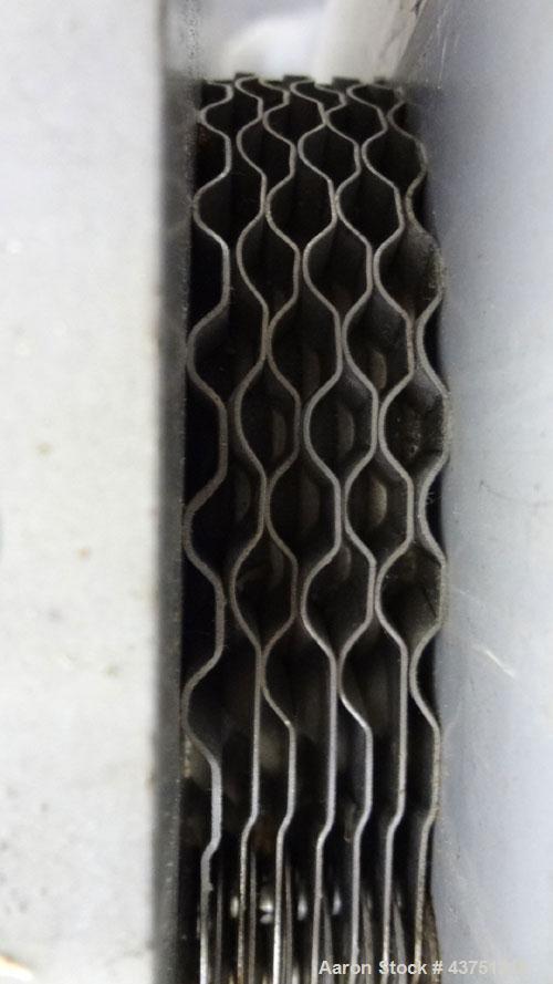 Used Bell & Gossett Plate Exchanger, 9.10 Square Feet, Model GPX-130-007. (7) 304 Stainless steel plates. Designed 115 psi at 225 degrees F. (2) 2” Inlets, (2) 2” outlets. Mounted on a carbon steel e...