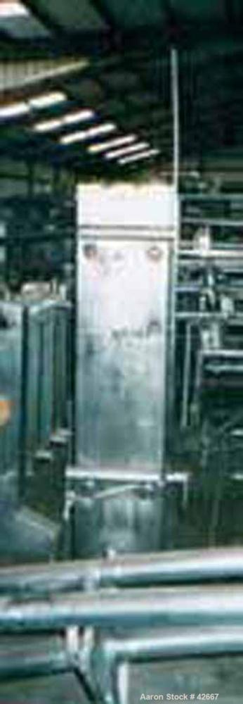 Used Crepaco Plate Heat Exchanger, Model CXC, Stainless Steel. Frame only. 48" open rail. 2 screw type tightening bars. 2-1/2" inlet/outlet.