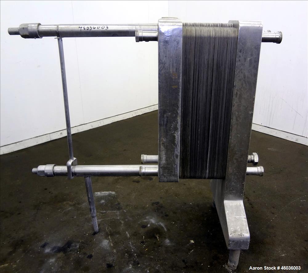 Used De Laval APV Paraflow Plate Heat Exchanger, Type HX, Approxmiate 150 square feet. (70) 9" wide x 36" long 316 Stainless steel plates. (8) 2" Diameter inlets/outlets. No pressure or temperature r...
