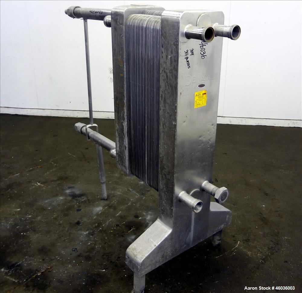 Used De Laval APV Paraflow Plate Heat Exchanger, Type HX, Approxmiate 150 square feet. (70) 9" wide x 36" long 316 Stainless steel plates. (8) 2" Diameter inlets/outlets. No pressure or temperature r...