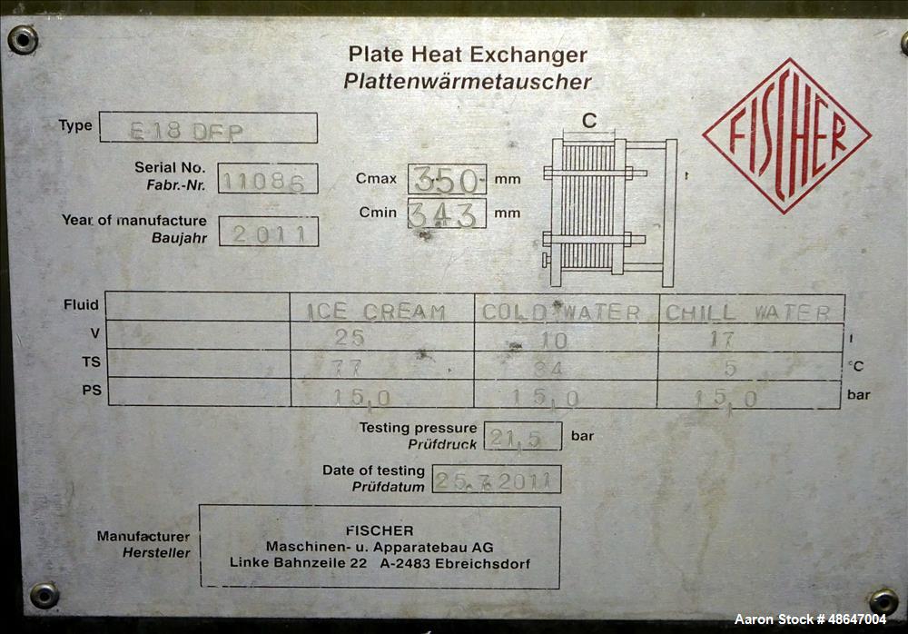 Used Fischer Plate Heat Exchanger, Model E-18 DFP, 316 Stainless Steel.