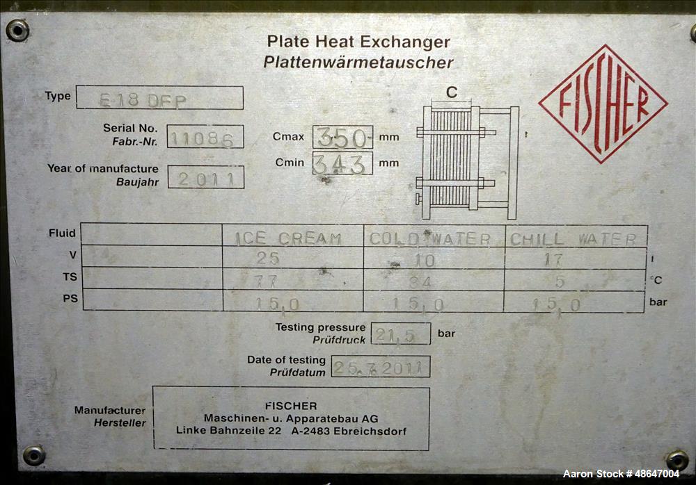 Used- Fischer Plate Heat Exchanger, Model E-18 DFP, 316 Stainless Steel.