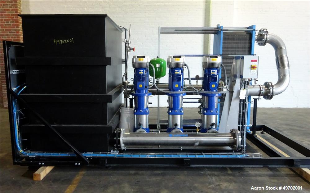 Used Custom Heating-Cooling System Skid, Consisting of: (1) Funke plate heat exchanger, model FP 50-163-1-NH-0-10.0 bar. Approximate 850 square feet, rated 10 bar (145 psi) at 60 degrees C. (140 F). ...