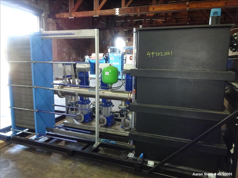 Used Custom Heating-Cooling System Skid, Consisting of: (1) Funke plate heat exchanger, model FP 50-163-1-NH-0-10.0 bar. Approximate 850 square feet, rated 10 bar (145 psi) at 60 degrees C. (140 F). ...