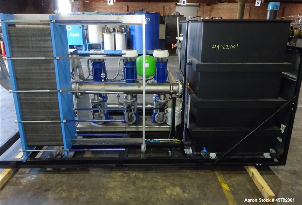 Used Custom Heating-Cooling System Skid, Consisting of: (1) Funke plate heat exchanger, model FP 50-163-1-NH-0-10.0 bar. Approximate 850 square feet, rated 10 bar (145 psi) at 60 degrees C. (140 F). ...