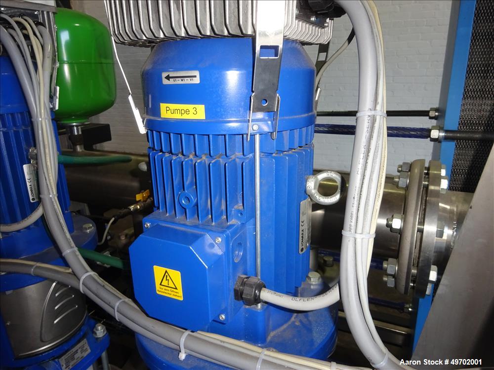 Used Custom Heating-Cooling System Skid, Consisting of: (1) Funke plate heat exchanger, model FP 50-163-1-NH-0-10.0 bar. Approximate 850 square feet, rated 10 bar (145 psi) at 60 degrees C. (140 F). ...
