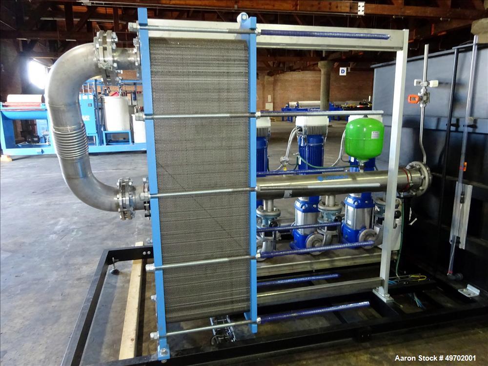 Used Custom Heating-Cooling System Skid, Consisting of: (1) Funke plate heat exchanger, model FP 50-163-1-NH-0-10.0 bar. Approximate 850 square feet, rated 10 bar (145 psi) at 60 degrees C. (140 F). ...