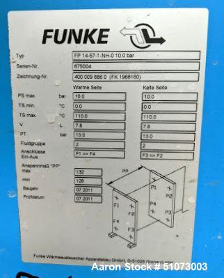 Used- Funke Plate Type Heat Exchanger, Type FP 14-57-1-NH-0