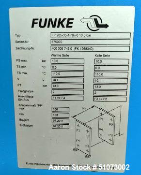 Used- Funke Plate Type Heat Exchanger, Type FP 205-35-1-NH-0