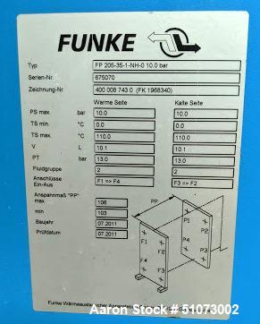 Used Funke Plate Type Heat Exchanger, Type FP 205-35-1-NH-0