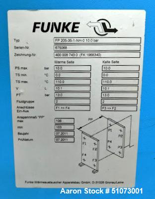 Used Funke Plate Type Heat Exchanger, Type FP 205-35-1-NH-0