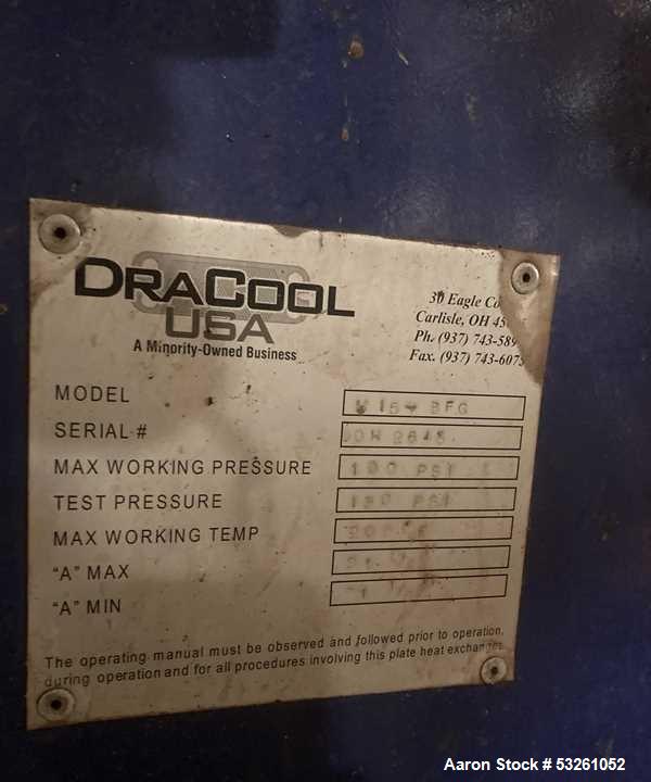 Used DraCool USA Model M15-BFG Stainless Steel Plate Heat Exchanger, approximate 1200 Sq. Ft. E4708A.