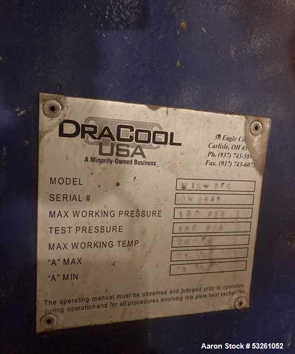 Used DraCool USA Model M15-BFG Stainless Steel Plate Heat Exchanger, approximate 1200 Sq. Ft. E4708A.