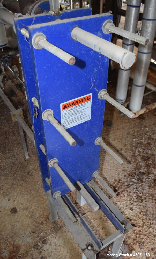 Used- Mueller Plate Heat Exchanger, 32.2 Square Feet, Model AT10 C-20. (28) Approximate 9" wide x 30" long 316 stainless ste...