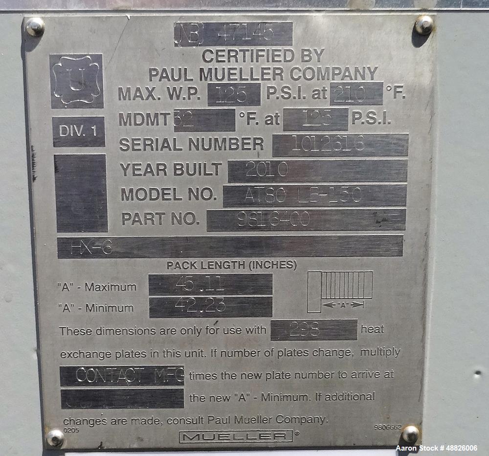 Used- Mueller Accu-Therm Plate Heat Exchanger, Model AT80 LB-150, Approximate 26