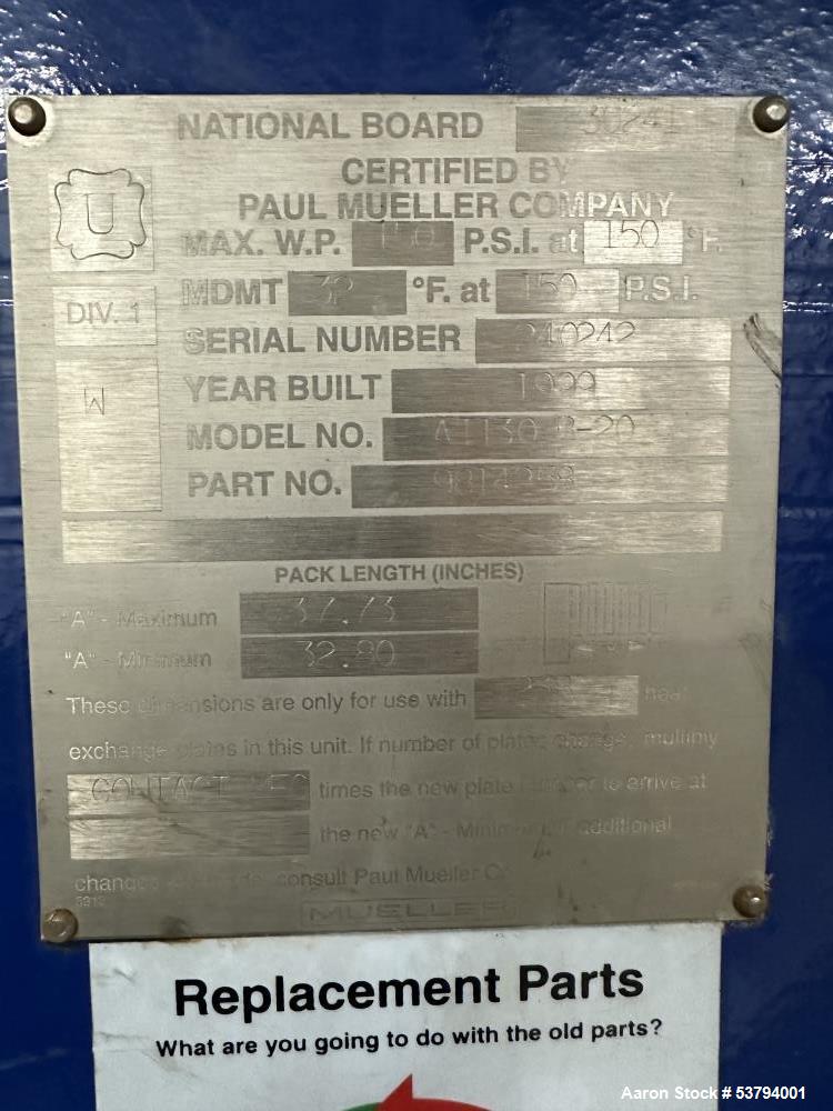 Used Paul Mueller Accu-Therm Model AT130 B-20 Plate Type Stainless Steel Heat Ex