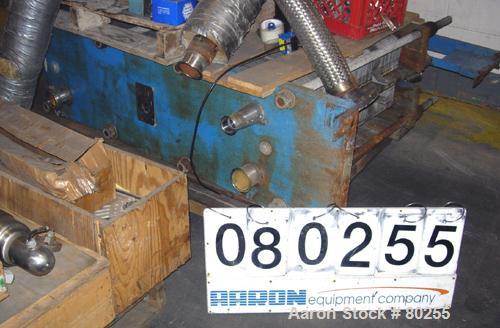 USED: Schmidt plate heat exchanger, 572 sq ft, (143) 14" wide x 48"long 316 stainless steel plates. Carbon stainless plate ends. 4" inlet/outlet.
