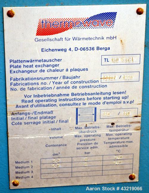 Used Thermowave Plate Exchanger, Approximate 66 Square Feet, Model TL150 KBCL