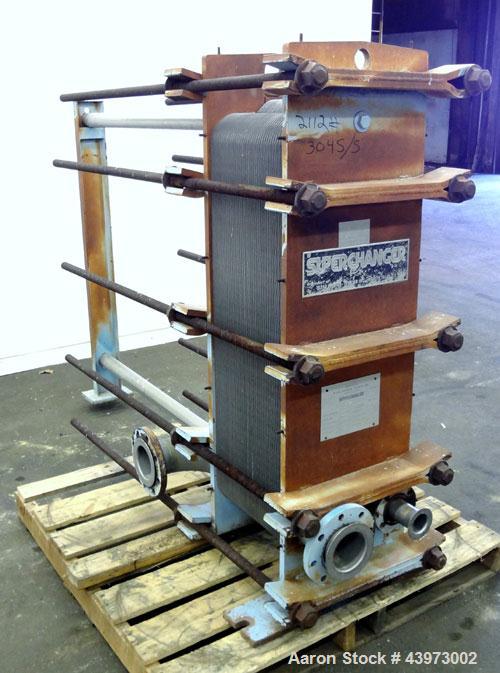 Used Tranter Superchanger Plate Heat Exchanger, Model S-3-HP-76.  250.1 Square feet.  (76) 304 Stainless steel plates.  Rated  100 psi at 200 degrees F.  (2) 2-1/2", (2) 4-1/2" inlets/outlets. Mounte...