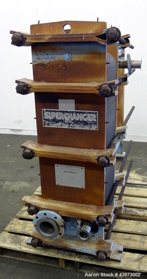 Used Tranter Superchanger Plate Heat Exchanger, Model S-3-HP-76.  250.1 Square feet.  (76) 304 Stainless steel plates.  Rated  100 psi at 200 degrees F.  (2) 2-1/2", (2) 4-1/2" inlets/outlets. Mounte...