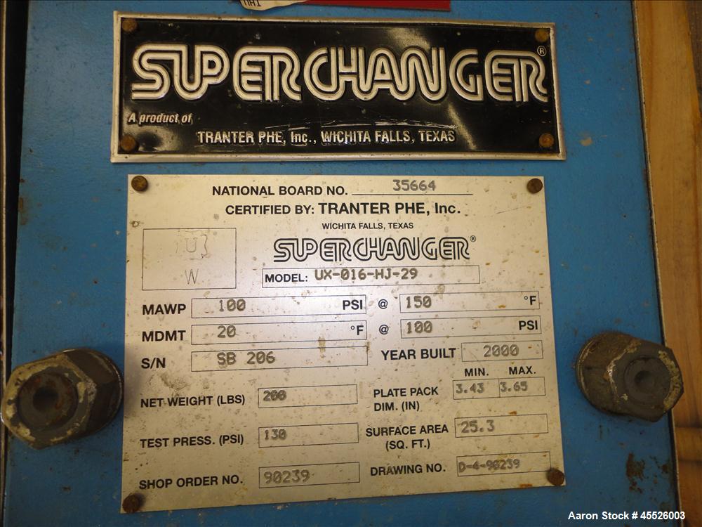 Used Tranter Super Changer Plate Heat Exchanger, Model UX-016-HJ-29