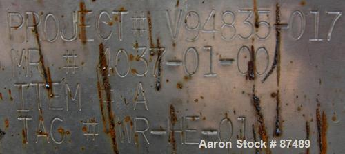 USED: Tranter Superchanger plate heat exchanger, model UX-056-UJ-26, 15.2 square feet, 304 stainless steel. (26) Approximately 8" wide x 20" long plates, rated 130 psi at 300 deg F. (2) 1", (2) 2" in...