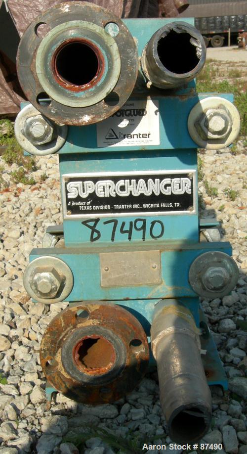 USED: Tranter Superchanger plate heat exchanger, model UX-056-UJ-26, 15.2 square feet, 304 stainless steel. (26) Approximately 8" wide x 20" long plates, rated 130 psi at 300 deg F. (4) 2" inlets/out...