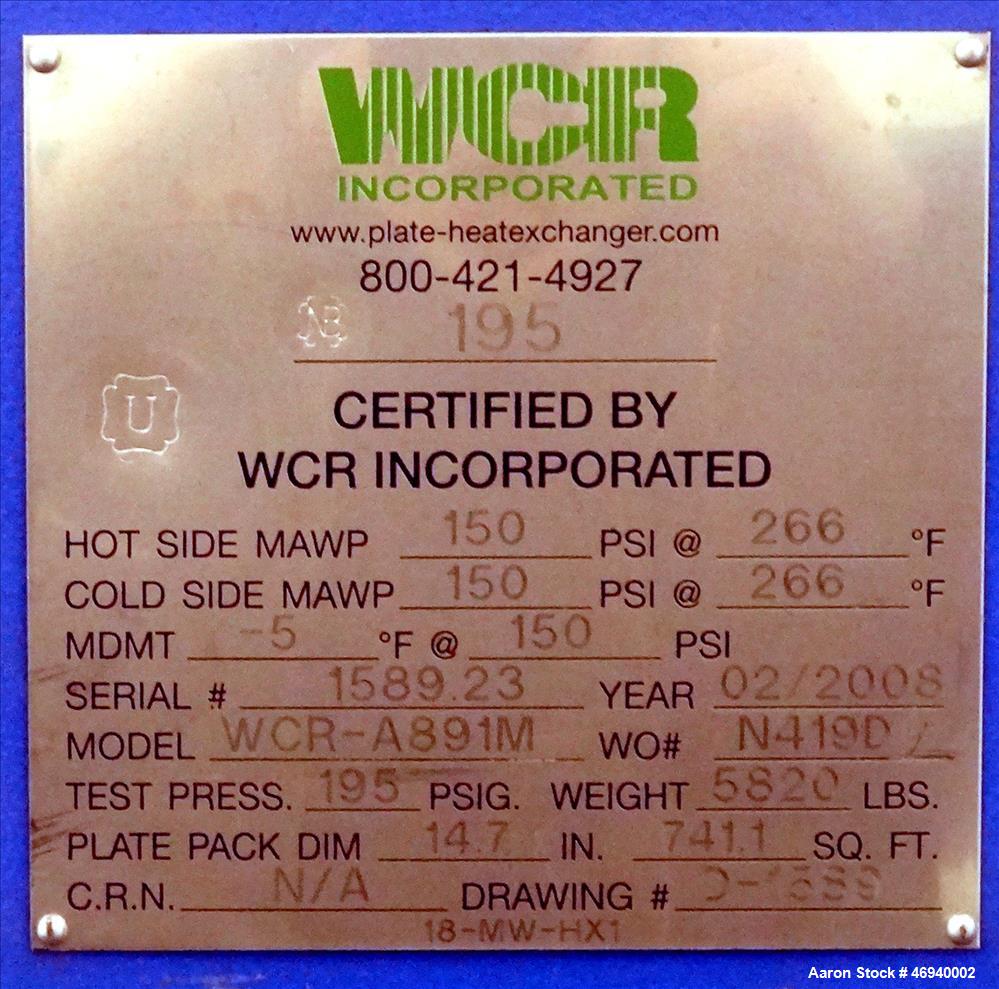 Unused- WCR Incorporated Plate Heat Exchanger, Model WCR-A891M