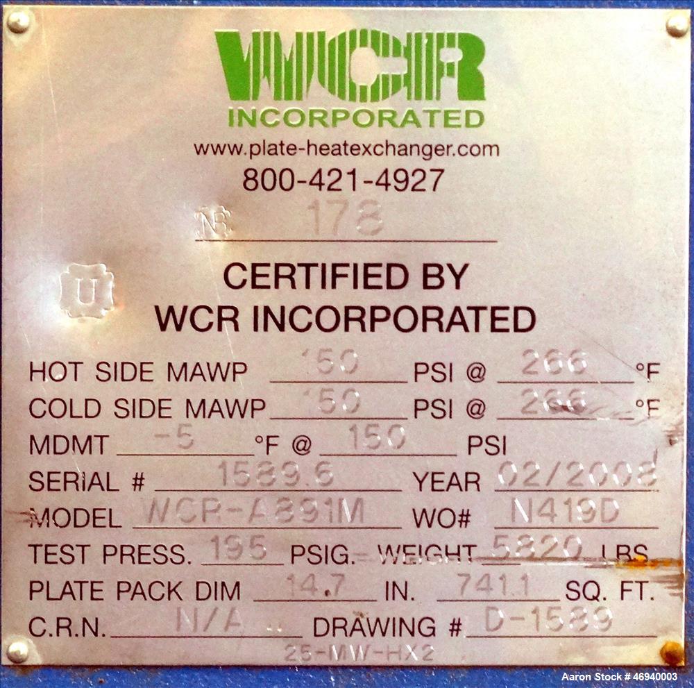 Unused- WCR Incorporated Plate Heat Exchanger, Model WCR-A891M