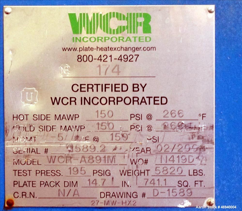 Unused- WCR Incorporated Plate Heat Exchanger, Model WCR-A891M