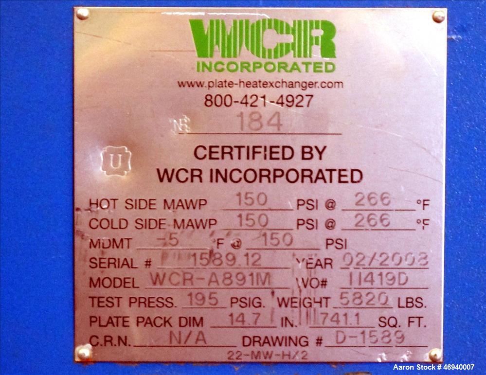 Unused- WCR Incorporated Plate Heat Exchanger, Model WCR-A891M