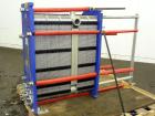Used Alfa Laval Plate Exchanger, 215 Square Feet, Model M6-MFG.  (146) 0.60 mm thick 316 stainless steel plates, approximately 9-1/2” wide x 29-1/2” tall. Designed 149 psi at 250 degrees F.  (2) 2” I...