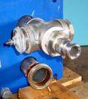 Used Alpha Laval model M6MDFG 58.75 square foot stainless steel plate heat exchanger. A-dim 153mm with (40) .75 mm plates, 2 1/2 in inlet/outlet,  150 PSI @ 230 deg F, (4) eye system.