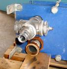 Used Alpha Laval model M6MDFG 58.75 square foot stainless steel plate heat exchanger. A-dim 153mm with (40) .75 mm plates, 2 1/2 in inlet/outlet,  150 PSI @ 230 deg F, (4) eye system.