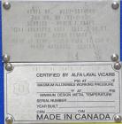 Used Alfa Laval Vicarb Plate Exchanger, 1610.3 Square Feet, Model V110-SST-200. Duty 12780 KBTU/H. (139) Approximately 36’’ wide x 60’’ tall 316 stainless steel plates. Designed 150 psi at 20 to 150 ...