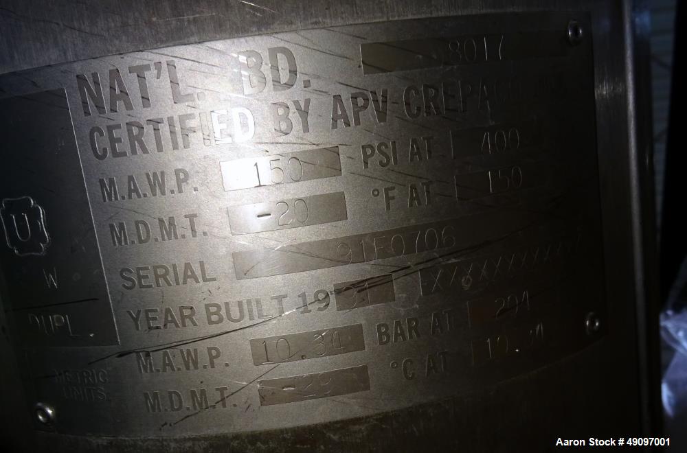 Used APV Crepaco Scrape Surface Heat Exchanger, Model HRT/HD/HEXHD 672