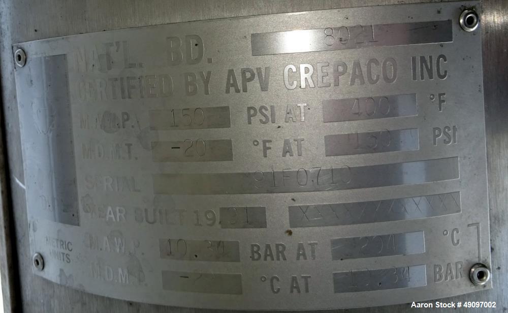 Used APV Crepaco Scrape Surface Heat Exchanger, Model HRT/HD/HEXHD 672