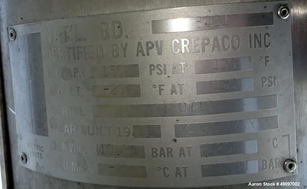 Used- APV Crepaco Scrape Surface Heat Exchanger, Model HRT/HD/HEXHD 672