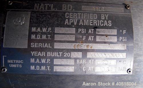 Used APV Vertical Scraped Surface Heat Exchanger System, 316 stainless steel. Consisting of: (2) APV scraped surface heat exchangers, model V884WWNN, 14.5 square feet heating surface per tube, 29 tot...