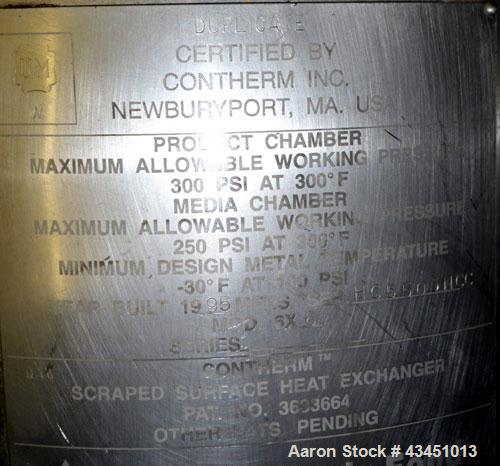 Used Stainless Steel Alfa Laval Contherm Scraped Surface Heat Exchanger, 6 sq f