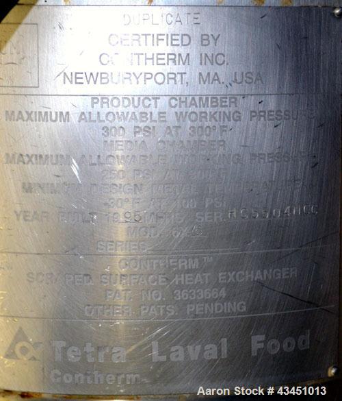 Used Stainless Steel Alfa Laval Contherm Scraped Surface Heat Exchanger, 6 sq f