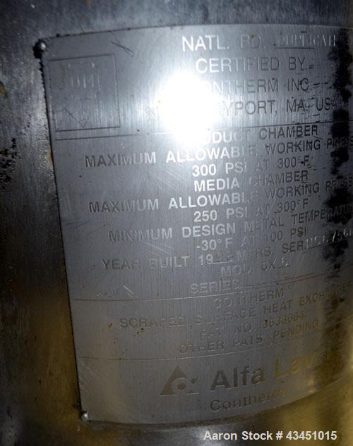 Used Stainless Steel Alfa Laval Contherm Scraped Surface Heat Exchanger