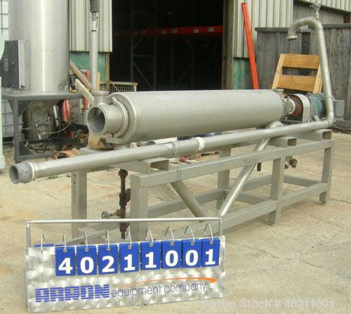 Used Alfa Laval Scraped Surface Heat Exchanger, Approximately 9 Square Feet, Model 6 X 9, 316 Stainless Steel. 6'' diameter x 72'' long horizontal chamber, internal rated 300 psi at 300 deg F, jacket...