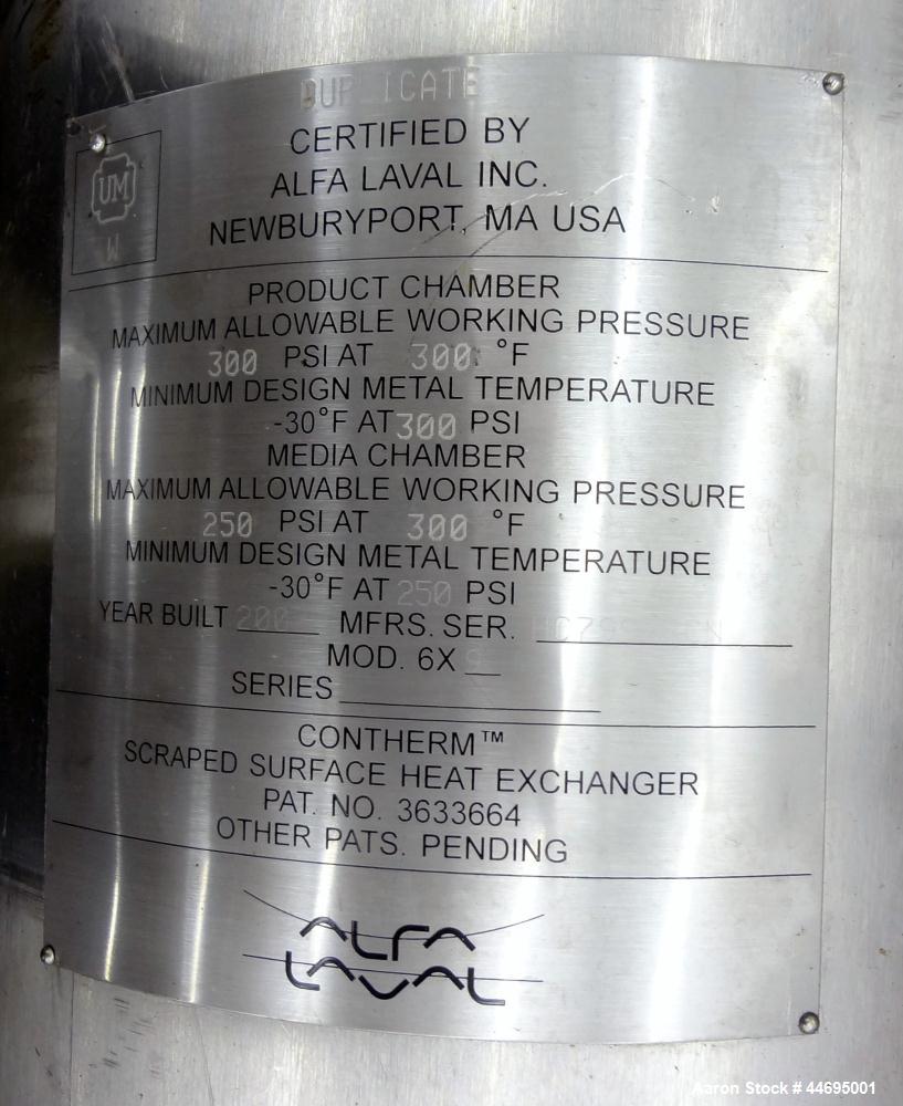 Used Stainless Steel Alfa Laval Contherm Scraped Surface Heat Exchanger, Model 6X9